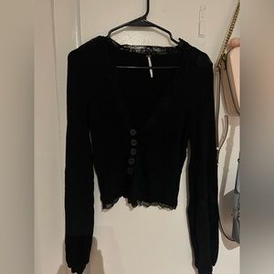 Free People Black Long Sleeve Crop Top